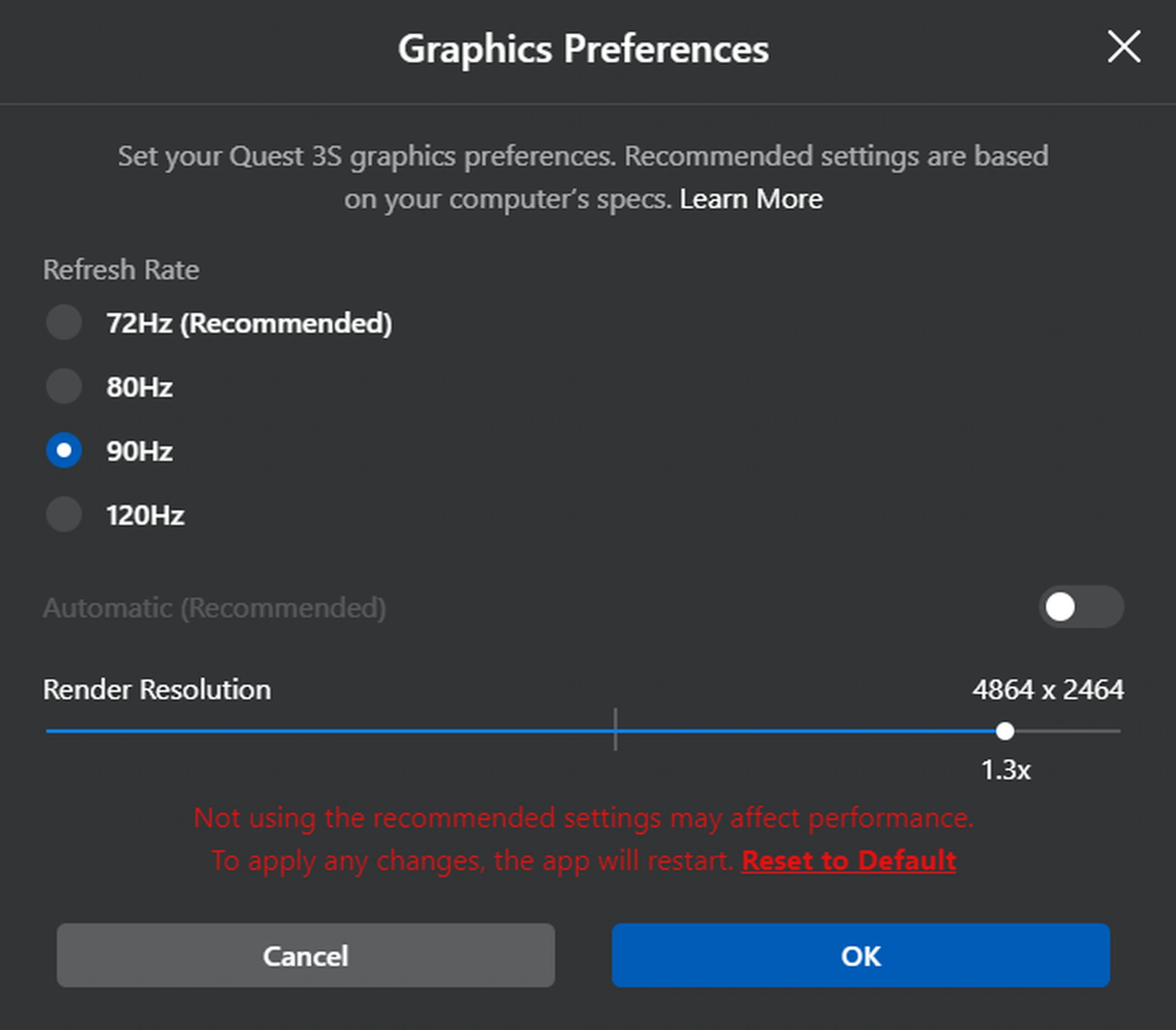 Graphics Preferences — Refresh Rate & Render Resolution