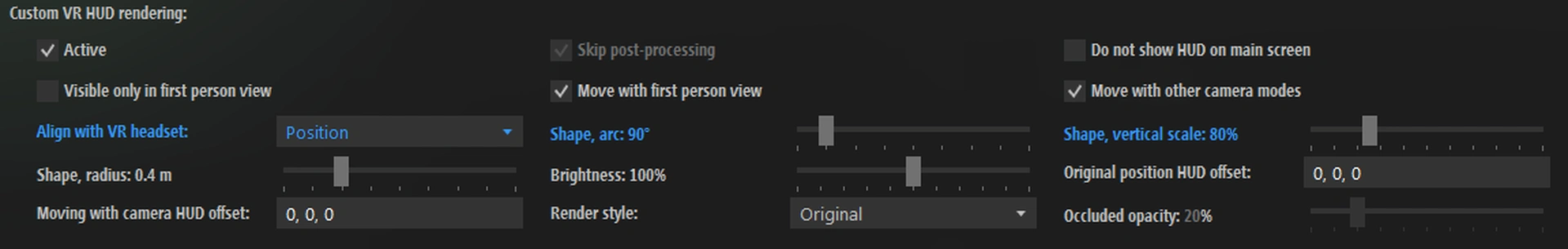 Display Mode VR Settings